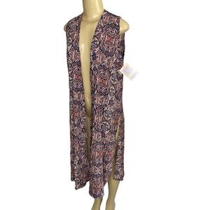 Lularoe Joy Duster Cardigan Women Sz S Sleeveless Paisley Long Open Front Casual